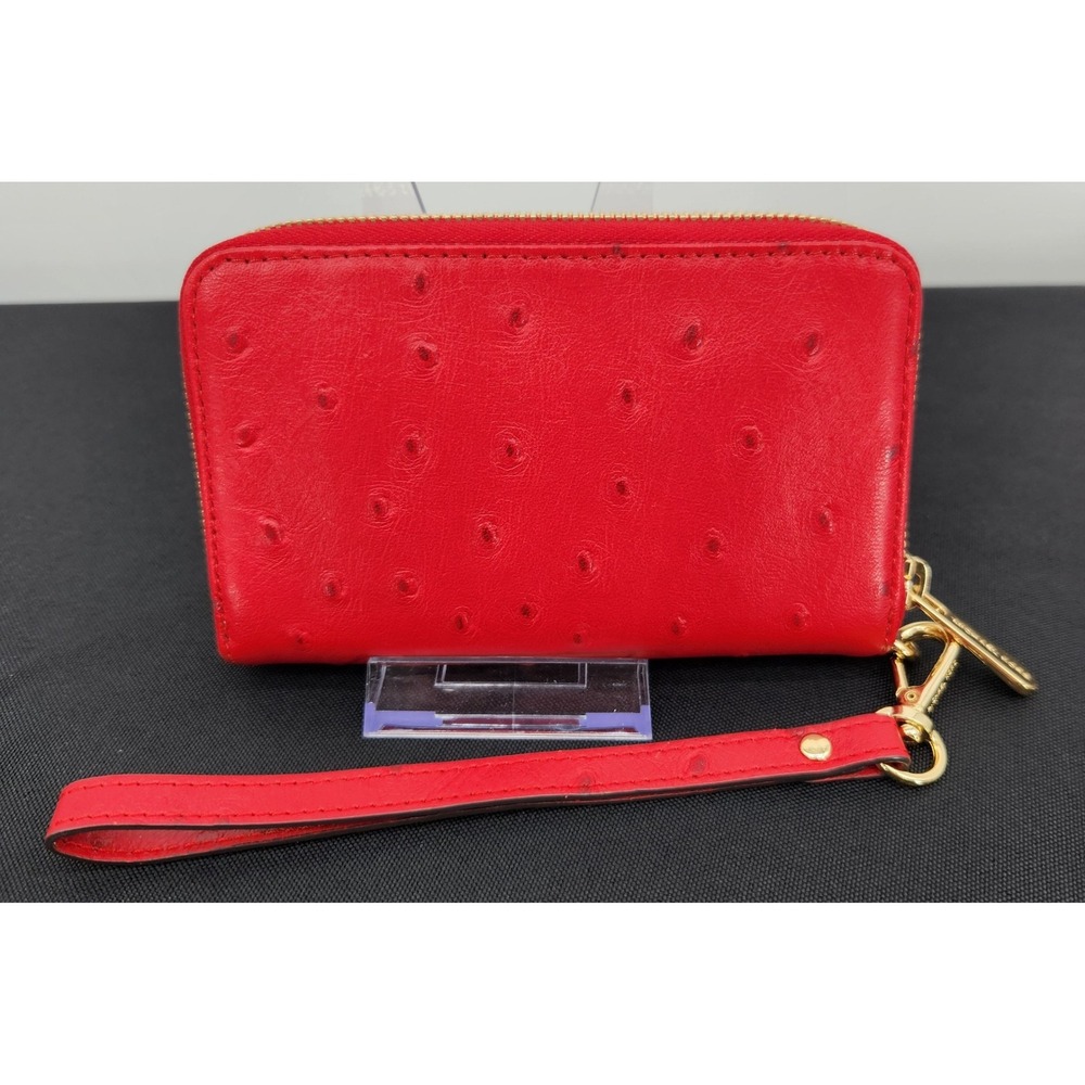 MICHAEL KORS Red Ostrich Embossed Leather Wristlet Wallet Gold Hardware - Picture 2 of 13